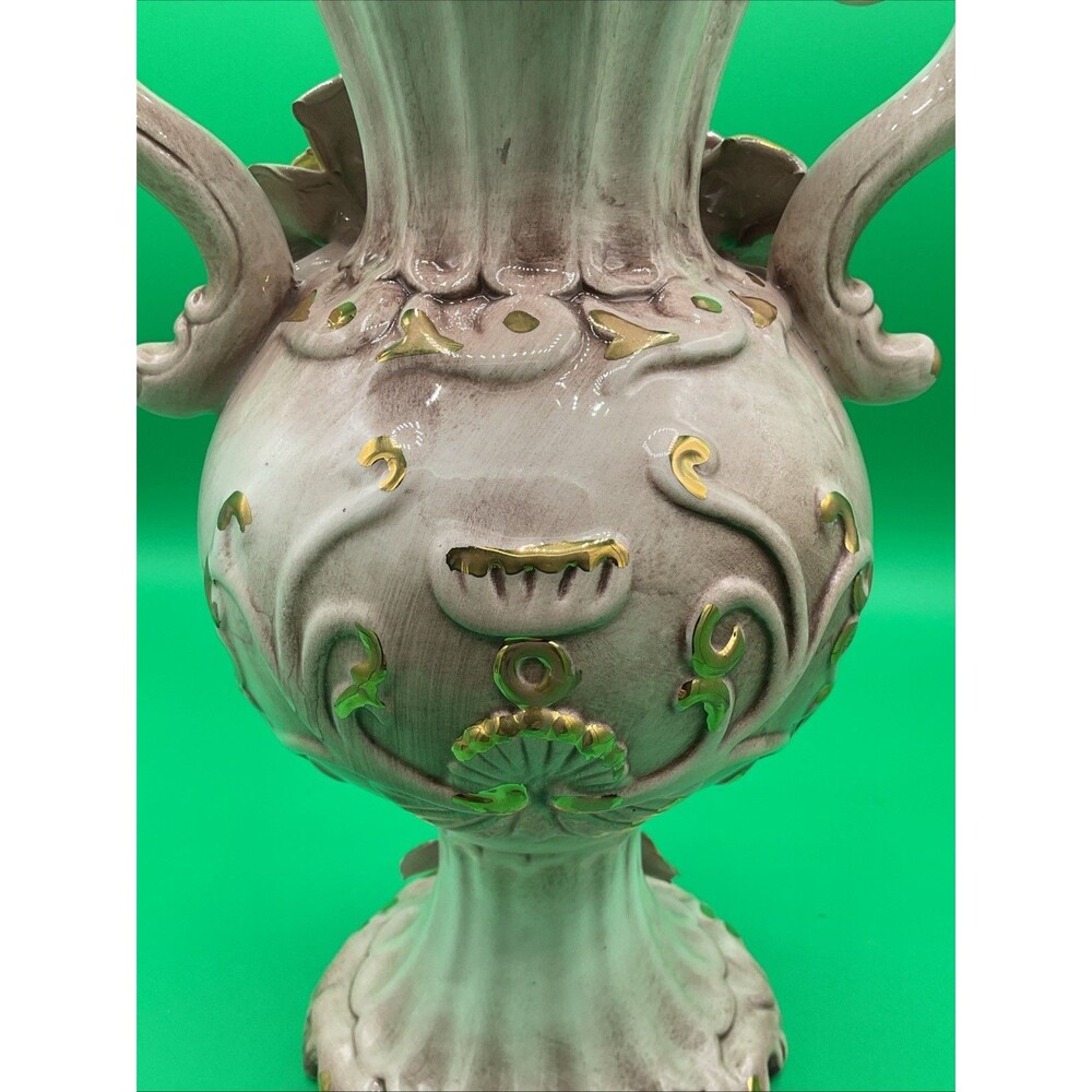Vintage Porcelain Capodimonie Italian Floral Vase With Three Roses Two Handle - Picture 16 of 17